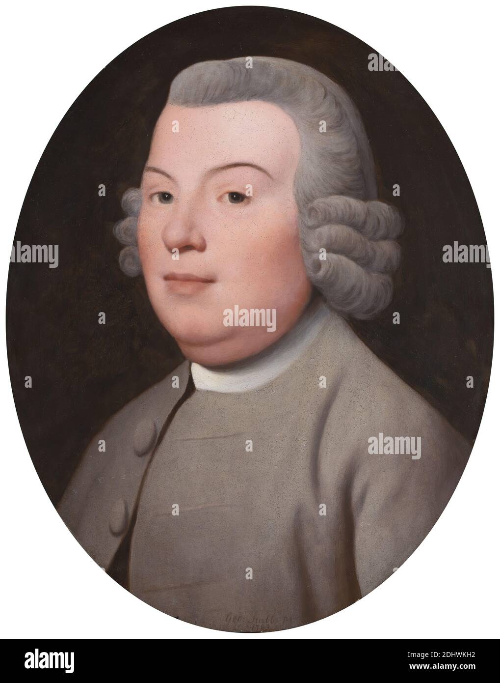 Mr. Hospey (?)Walker, George Stubbs, 1724–1806, British, 1783, Emaille-Farben auf Wedgwood Plaque, Blatt: 18 x 14 1/2 Zoll (45.7 x 36.8 cm), Mantel, grau (Farbe), Mann, oval, Porträt, Perücke, Jugend Stockfoto