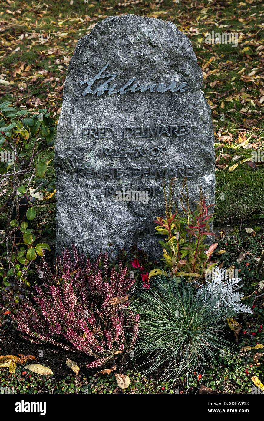 Leipzig, Südfriedhof, Grab von Fred Delmare 1922-2009 Schauspieler Stockfoto