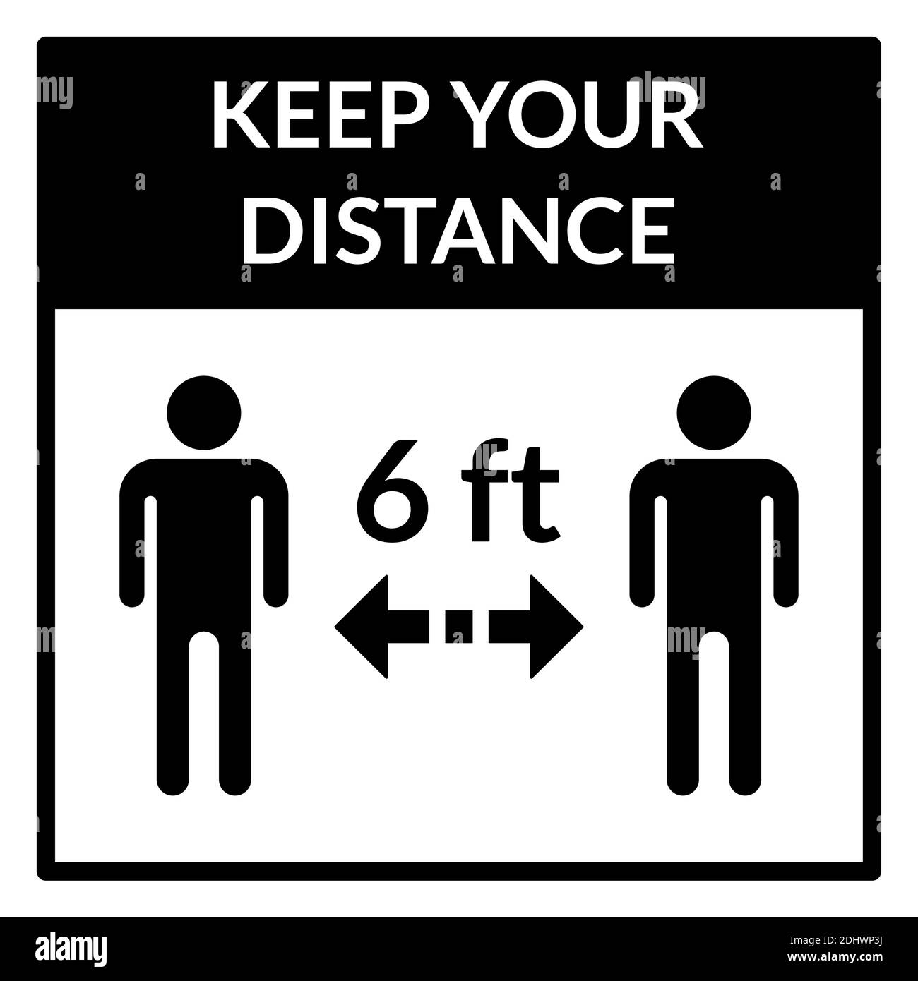 Halten Sie Ihre Entfernung 6 Fuß oder 6 Fuß Quadrat Social Distanz Anweisung Symbol. Vektorbild. Stock Vektor