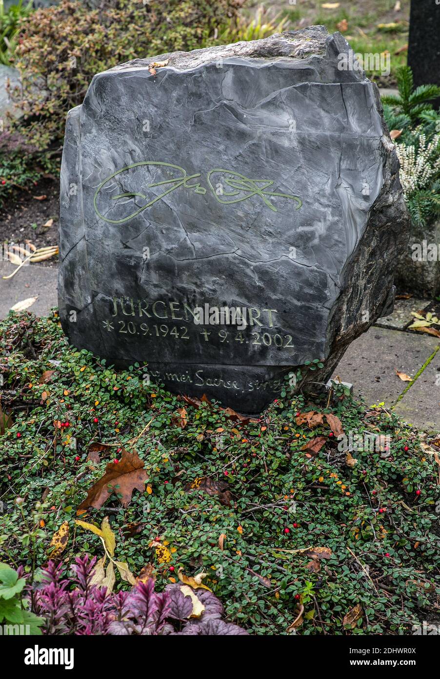 Leipzig, Südfriedhof, Grab von Jürgen Hart 1942-2002 Kabarettist Stockfoto