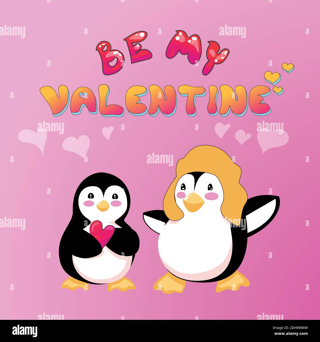 Sei meine Valentinskarte mit Pinguin-Paar Stock Vektor