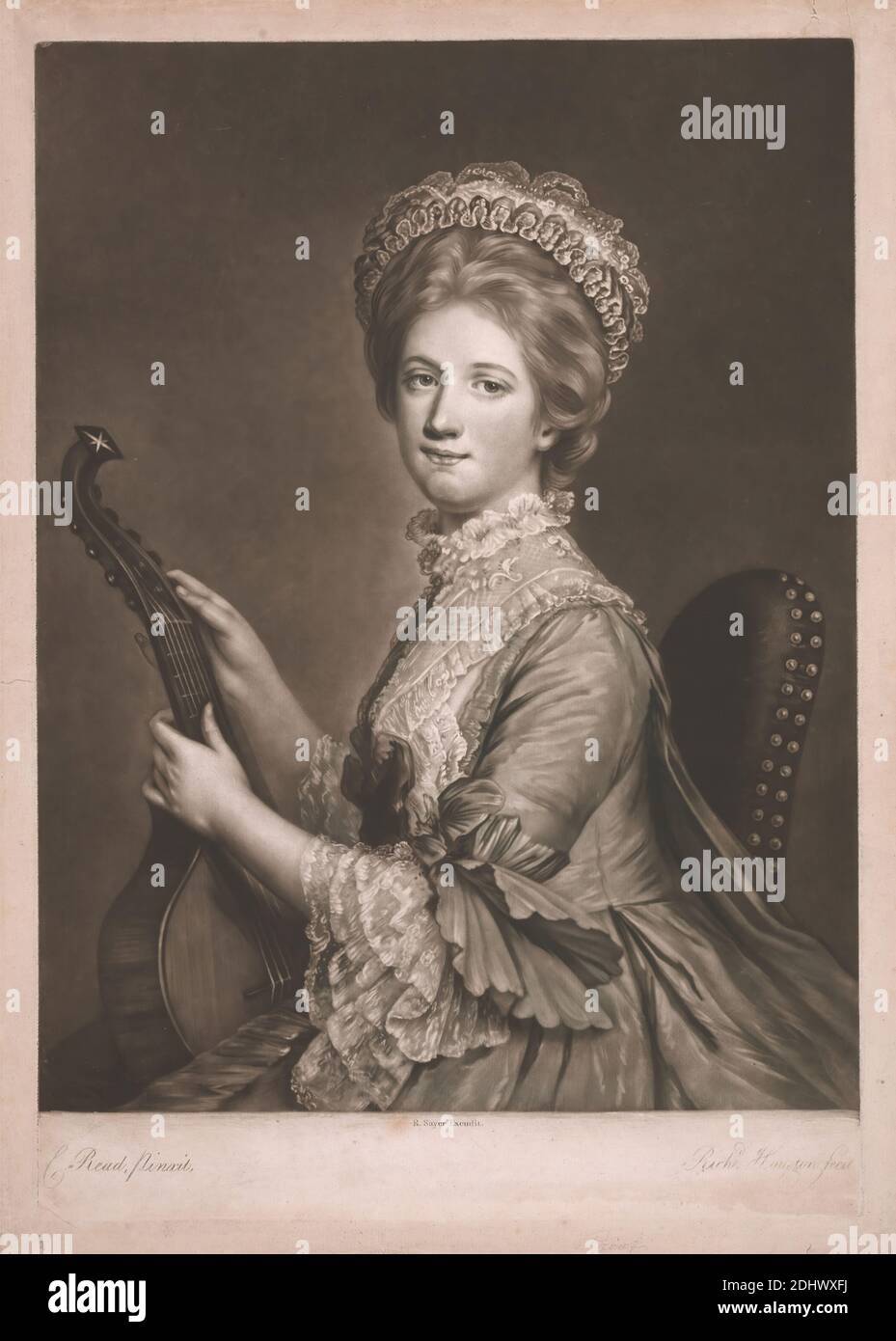 Miss Harriet Powell, Druck gemacht von Richard Houston, ca. 1721–1775, British, after Katharine Read, 1723–1778, British, Published by Robert Sayer, 1725–1794, British, 1769, Mezzotint auf Medium, leicht strukturiert, cremefarbenes Papier, Blatt: 21 1/2 × 15 1/2 Zoll (54.6 × 39.4 cm), Platte: 20 × 14 Zoll (50.8 × 35.6 cm), und Bild: 18 1/8 × 14 Zoll (46 × 35.6 cm Stockfoto