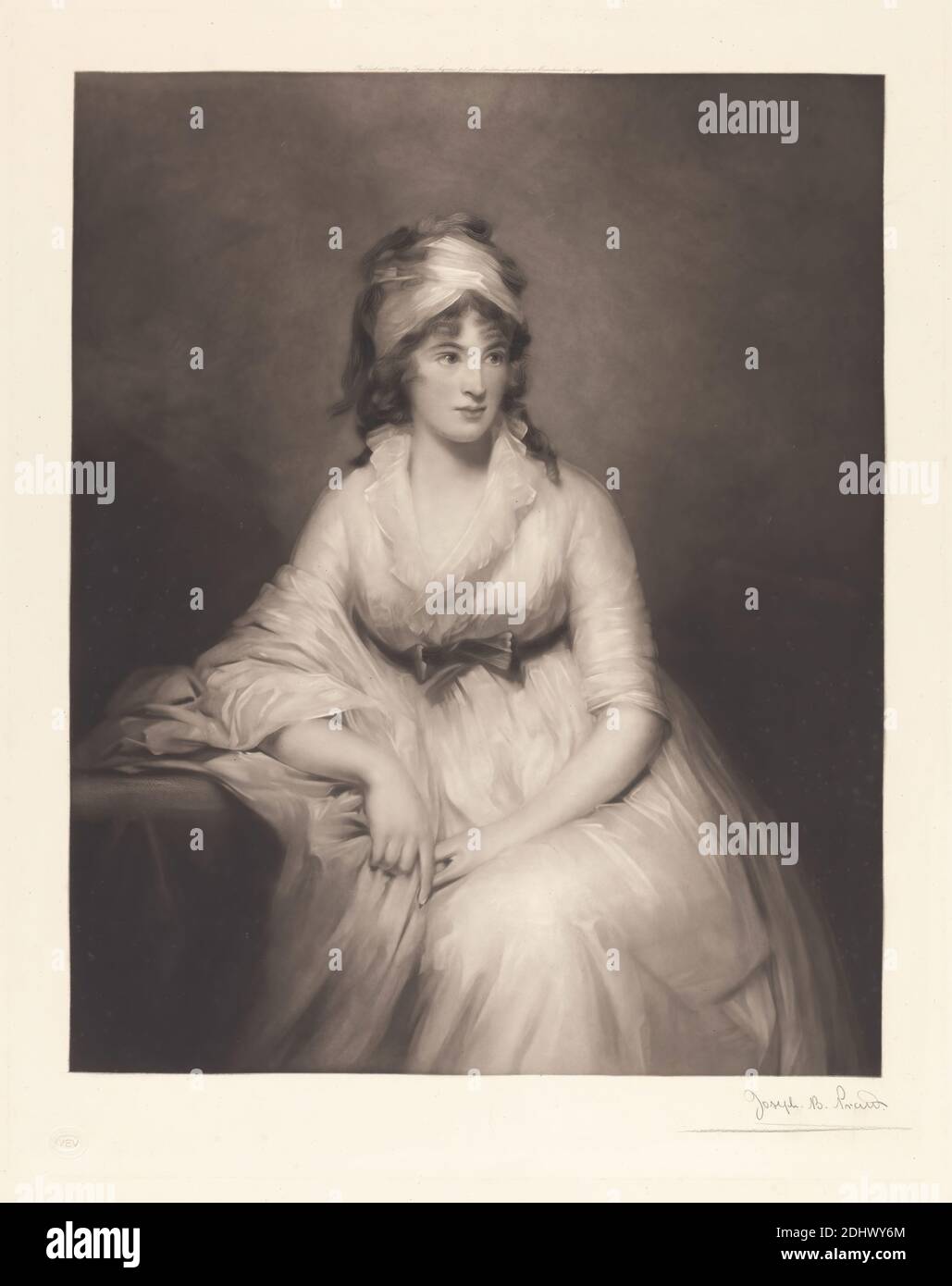 Mrs. Gregory, Druck von Joseph Bishop Pratt, 1854–1910, britisch, nach Henry Raeburn, 1756–1823, britisch, 1898, Mezzotint (Künstlerproof) auf dickem, glattem, cremefarbenem, gewobener Papier, mit cremefarbenem Chine-collé, Blatt: 26 1/2 × 57.6 cm (× 22 11/16 67.3 Zoll), Platte: 22 3/8 × 18 1/16 Zoll (56.8 × 45.9 cm), Chine collé: 21 9/16 × 17 1/4 Zoll (54.8 × 43.8 cm) und Bild: 17 3/4 × 14 3/8 Zoll (45.1 × 36.5 cm) Stockfoto