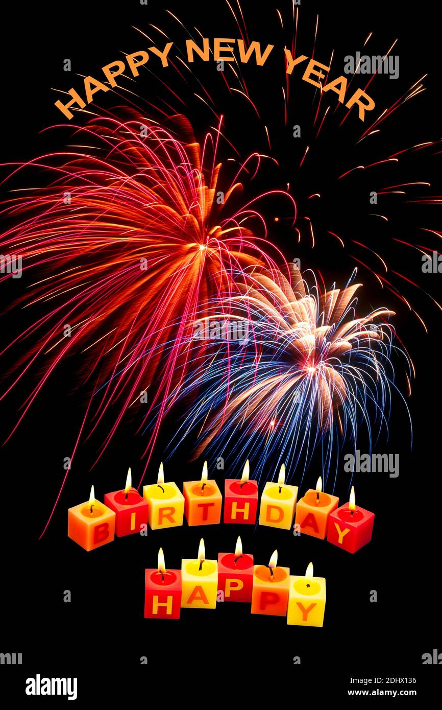 Feuerwerk zu Silvester, Happy Birthday, Geburtstag Stockfotografie - Alamy