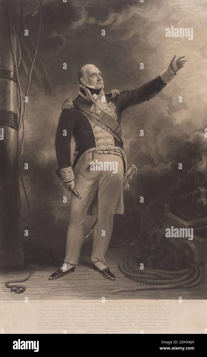 The Right Honourable Edward Lord Viscount Exmouth, Charles Turner, 1774–1857, British, after Sir William Beechey, 1753–1839, British, 1818, Mezzotint, Sheet: 16 1/2 x 27 1/2in. (41.9 x 69,9 cm Stockfoto