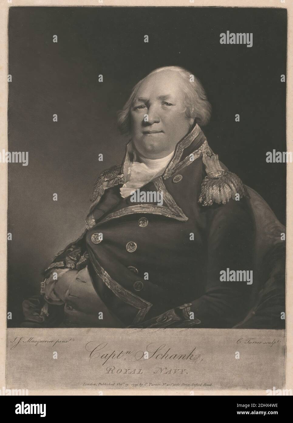 Captain John Schank, Charles Turner, 1774–1857, britisch, nach John James Masquerier, 1778–1855, britisch, 1799, Mezzotint, Blatt: 11 x 15 1/8 Zoll (27.9 x 38,4 cm Stockfoto