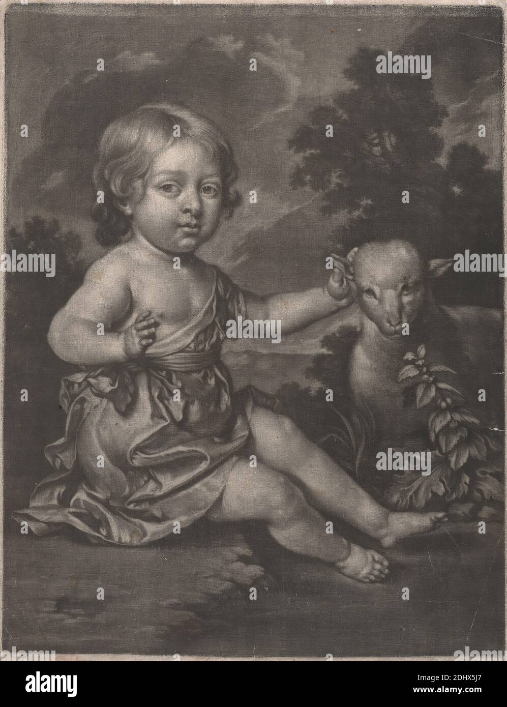 Dame (Kind mit Lamm), unbekannter Künstler, achtzehnten Jahrhundert, undatiert, Mezzotint, Blatt: 13 x 10in. (33 x 25,4 cm Stockfoto