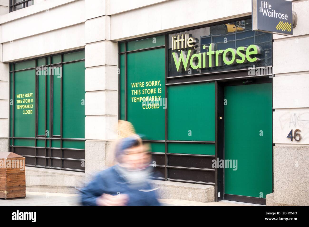 Waitrose Shop in London City vorübergehend geschlossen wegen Coronavirus Pandemie Stockfoto