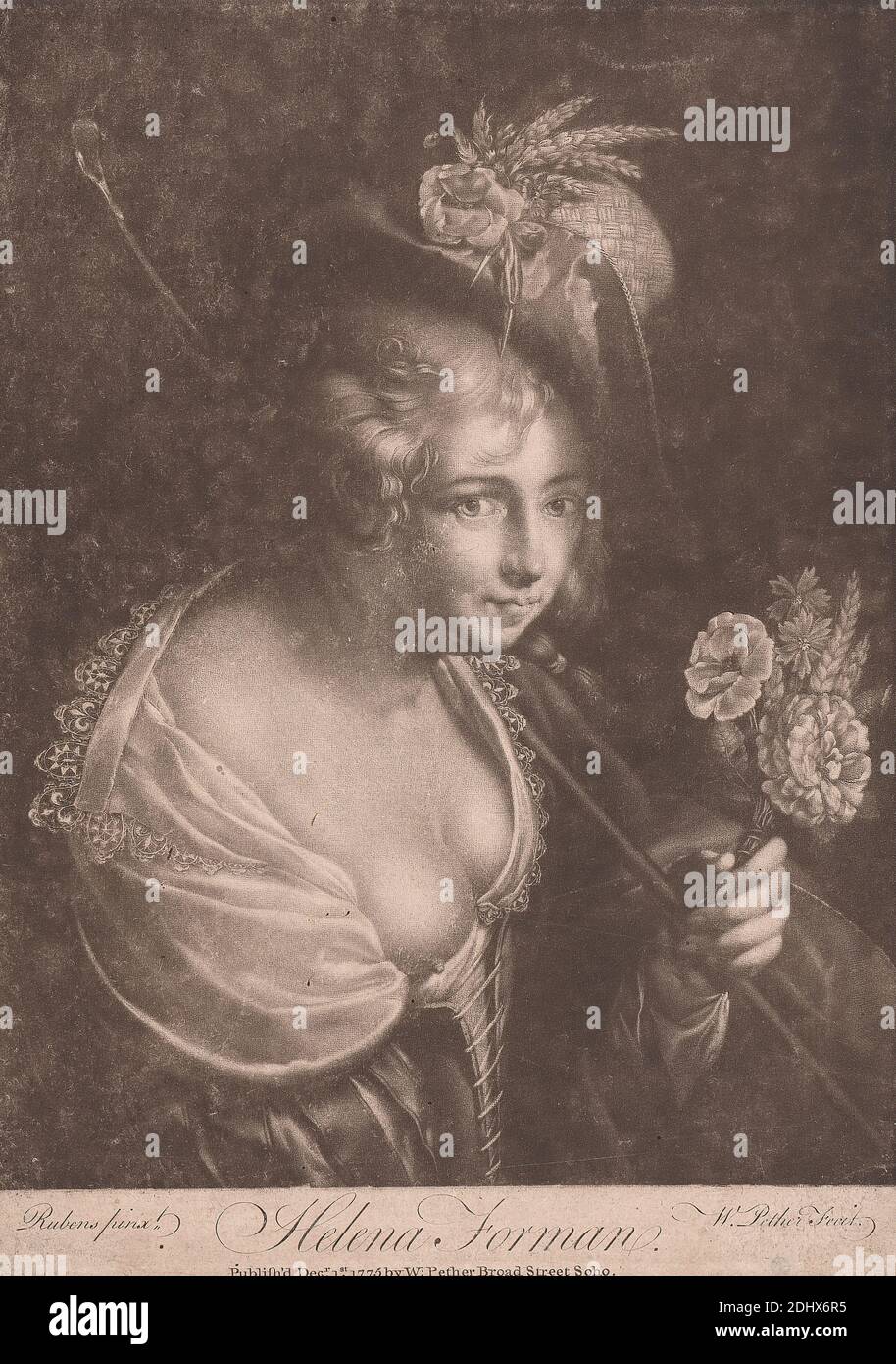 Helena Forman, William Pether, ca. 1738–1821, britisch, nach Sir Peter Paul Rubens, 1577–1640, Flämisch, 1775, Mezzotint Stockfoto