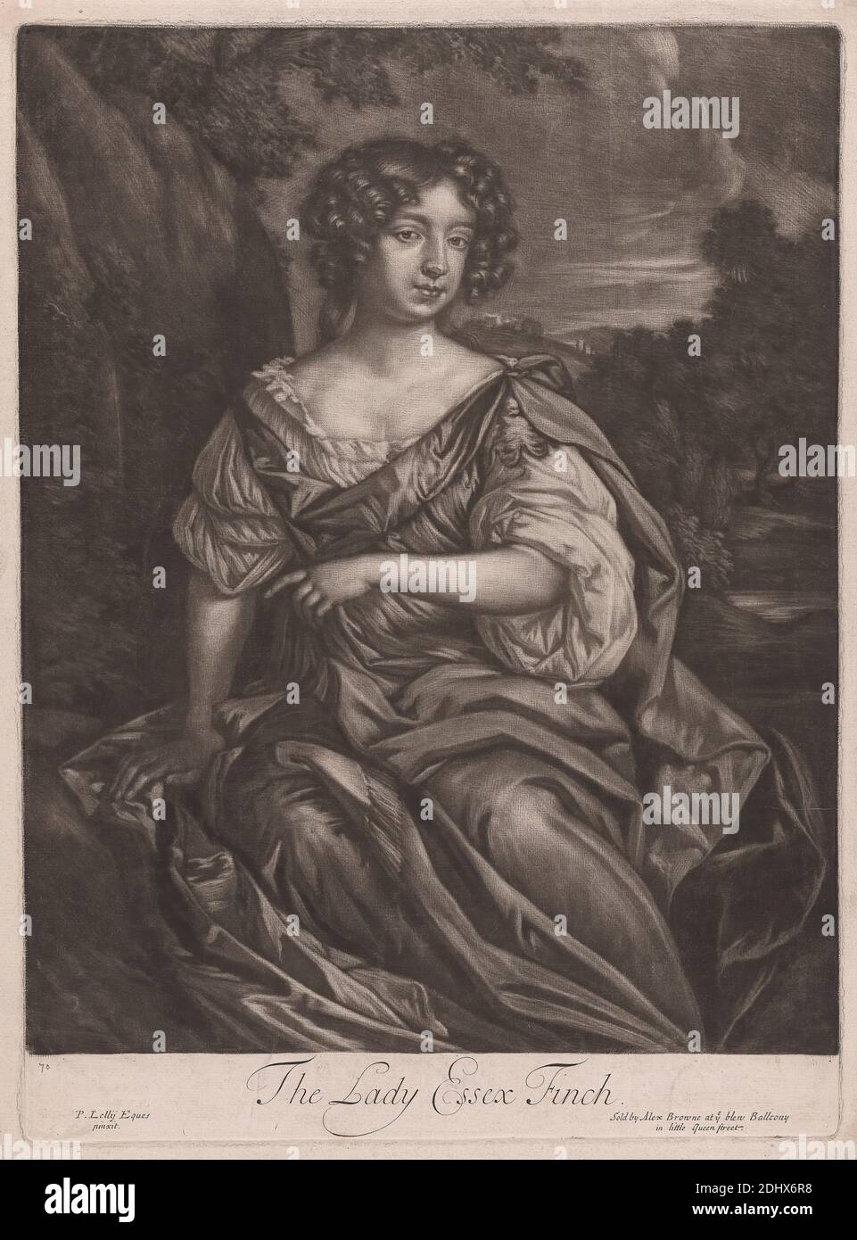The Lady Essex Finch, unbekannter Künstler, siebzehnten Jahrhundert, nach Sir Peter Lely, 1618–1680, Niederländisch, aktiv in England (ab 1643), undatiert, Mezzotint Stockfoto