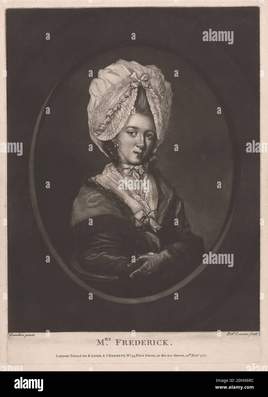 Mrs. Frederick, Robert Laurie, 1755?–1836, britisch, nach Hugh Douglas Hamilton, 1739–1808, britisch, 1777, Mezzotint Stockfoto