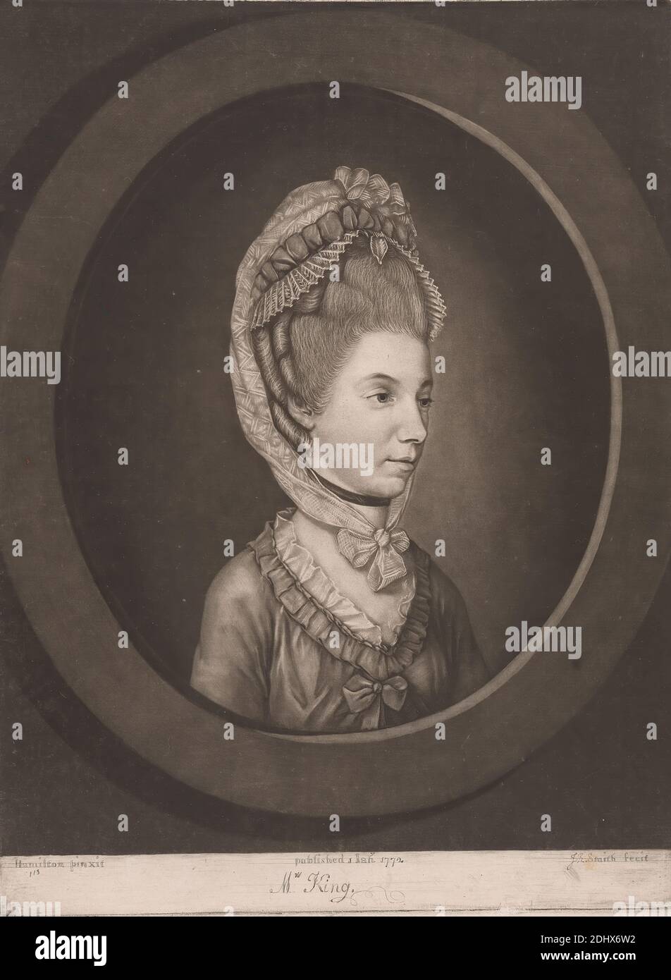 Mrs. King, John Raphael Smith, 1752–1812, britisch, nach unbekannter Künstler, ( Hamilton ) achtzehnten Jahrhundert, 1772, Mezzotint Stockfoto