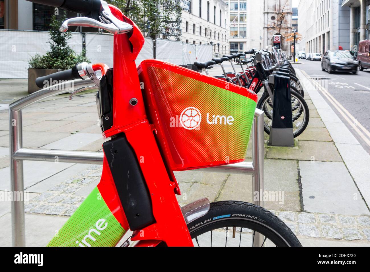 Uber Jump Fahrrad umbenannt in Lime. Stockfoto