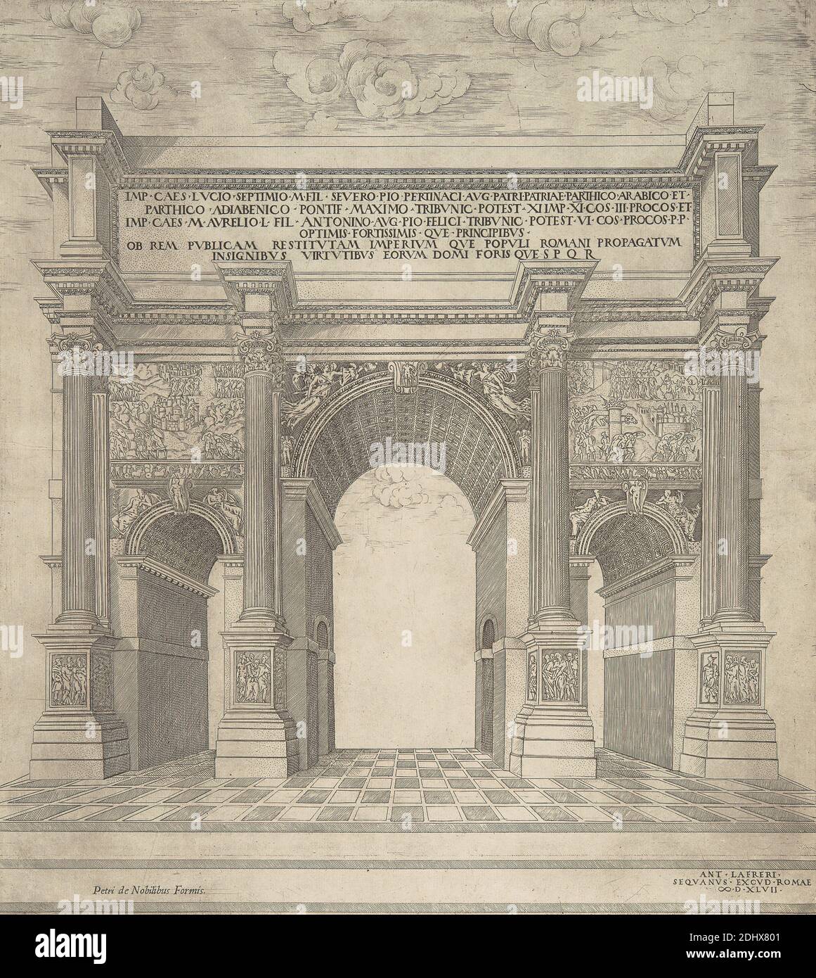 Speculum Romanae Magnificentiae, Antonio Lafreri, 1512–1577, französisch, 1546-1590, Strichgravur auf mittelschwerem, leicht strukturiertem, cremefarbenen Papier Stockfoto