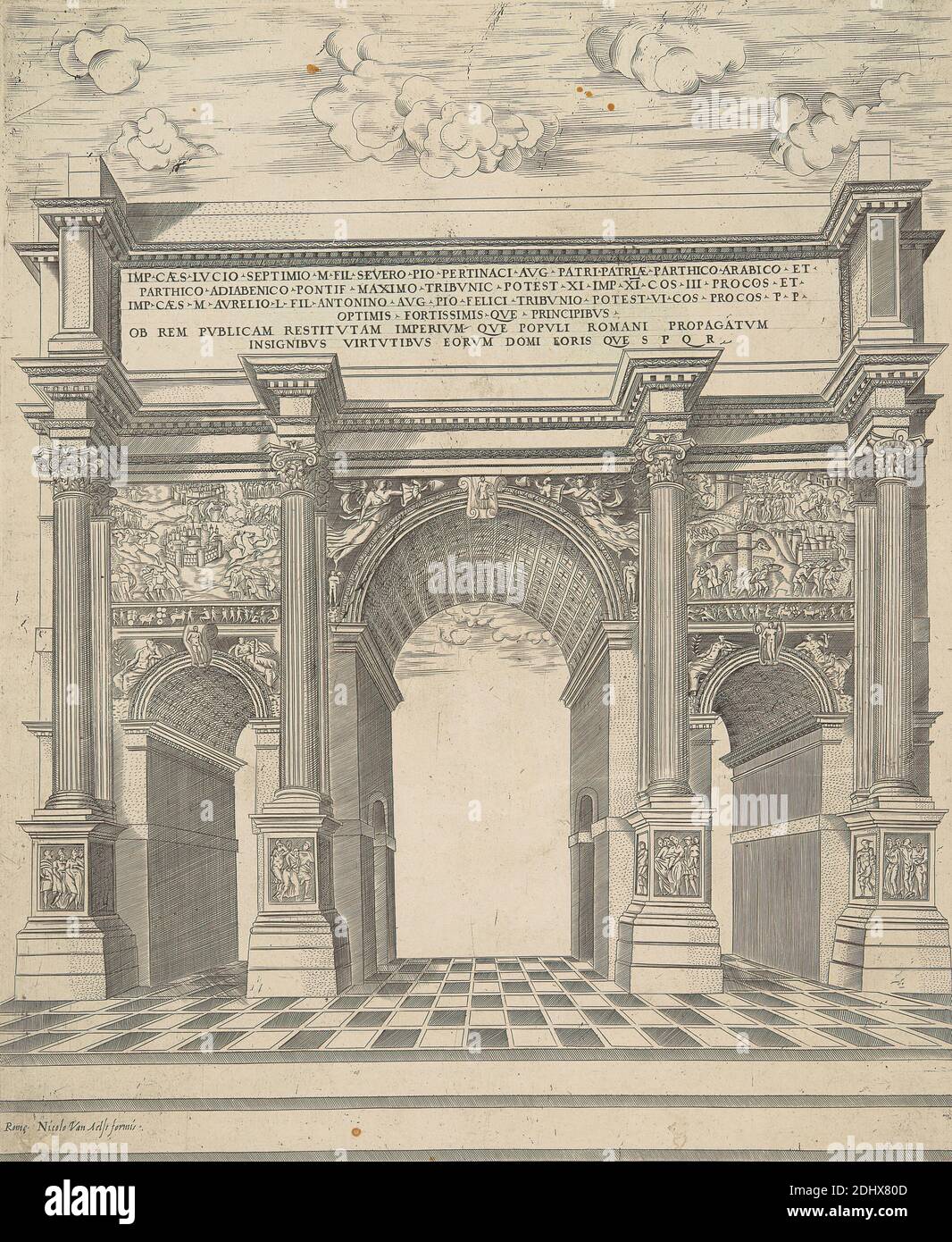 Speculum Romanae Magnificentiae, Antonio Lafreri, 1512–1577, französisch, 1546-1590, Strichgravur auf mittelschwerem, leicht strukturiertem, cremefarbenen Papier Stockfoto