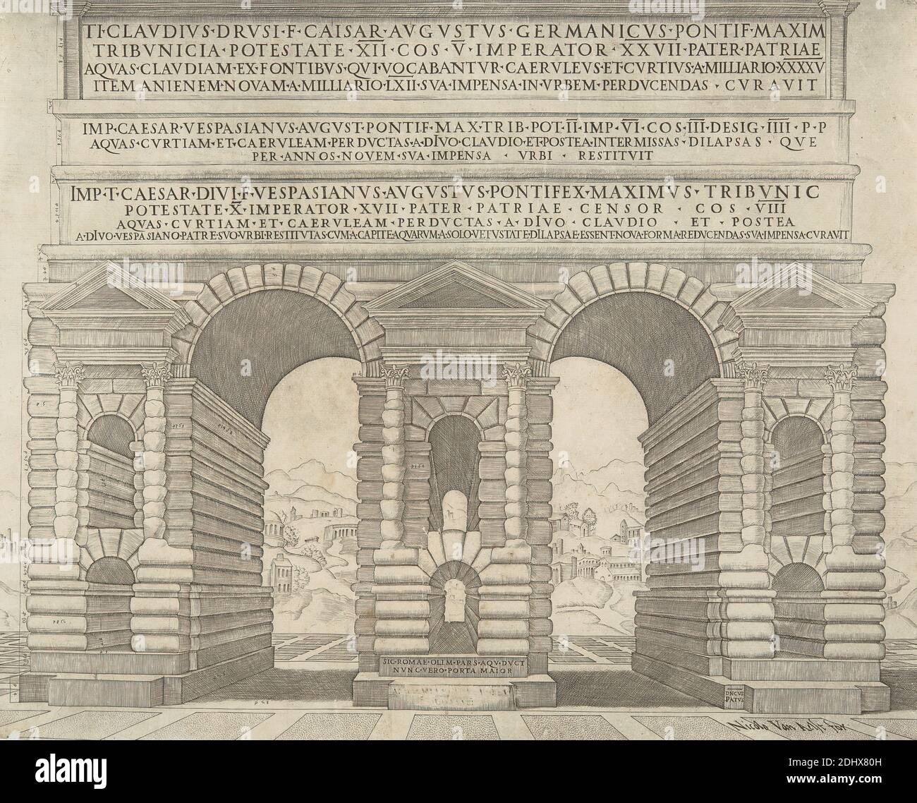 Speculum Romanae Magnificentiae, Antonio Lafreri, 1512–1577, französisch, 1546-1590, Strichgravur auf mittelschwerem, leicht strukturiertem, cremefarbenen Papier Stockfoto