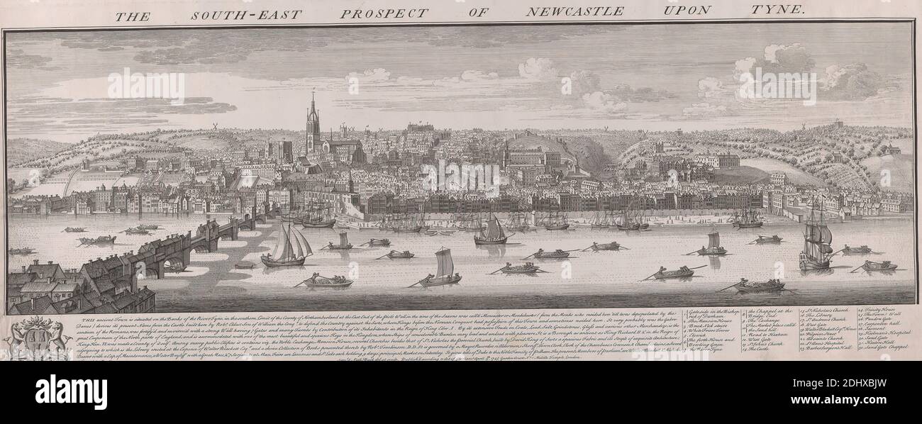 S. E. Prospect of Newcastle, Samuel Buck, 1696–1779, britisch, Nathaniel Buck, aktiv 1727–1753, 1731–1748, Graving Stockfoto