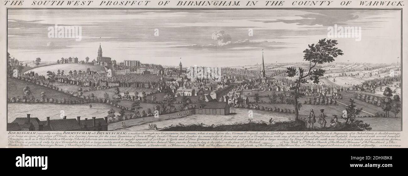 SW. Aussicht auf Birmingham, Samuel Buck, 1696–1779, Brite, Nathaniel Buck, aktiv 1727–1753, 1731–1748, Gravur Stockfoto