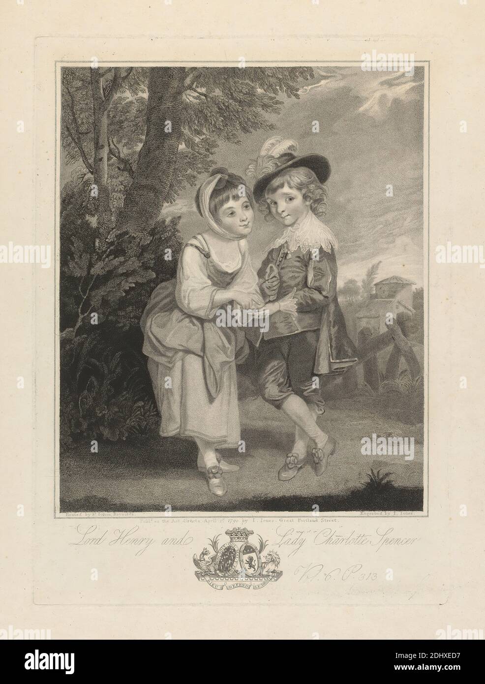 Lord Henry und Lady Charlotte Spencer, John Jones, ca. 1745–1797, britisch, nach Sir Joshua Reynolds RA, 1723–1792, britisch, 1790, Stiche auf mäßig dickem, leicht strukturiertem, cremefarbenem, gedeckten Papier, Blatt: 17 1/16 × 13 1/16 Zoll (43.3 × 33.2 cm), Platte: 15 × 10 15/16 Zoll (38.1 × 27.8 cm), und Bild: 11 3/4 × 9 9/16 Zoll (29.8 × 24.3 cm Stockfoto
