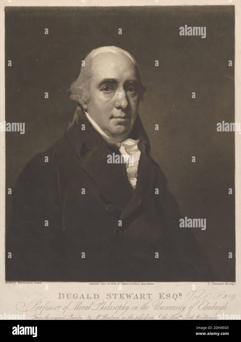 Dugald Stewart Esq., Charles Turner, 1774–1857, britisch, nach Henry Raeburn, 1756–1823, britisch, 1808, Mezzotint auf Medium, mäßig strukturiert, cremefarben, gemachtes Papier, Blatt: 15 × 11 3/8 Zoll (38.1 × 28.9 cm) und Bild: 12 13/16 × 10 3/4 Zoll (32.5 × 27.3 cm) Stockfoto