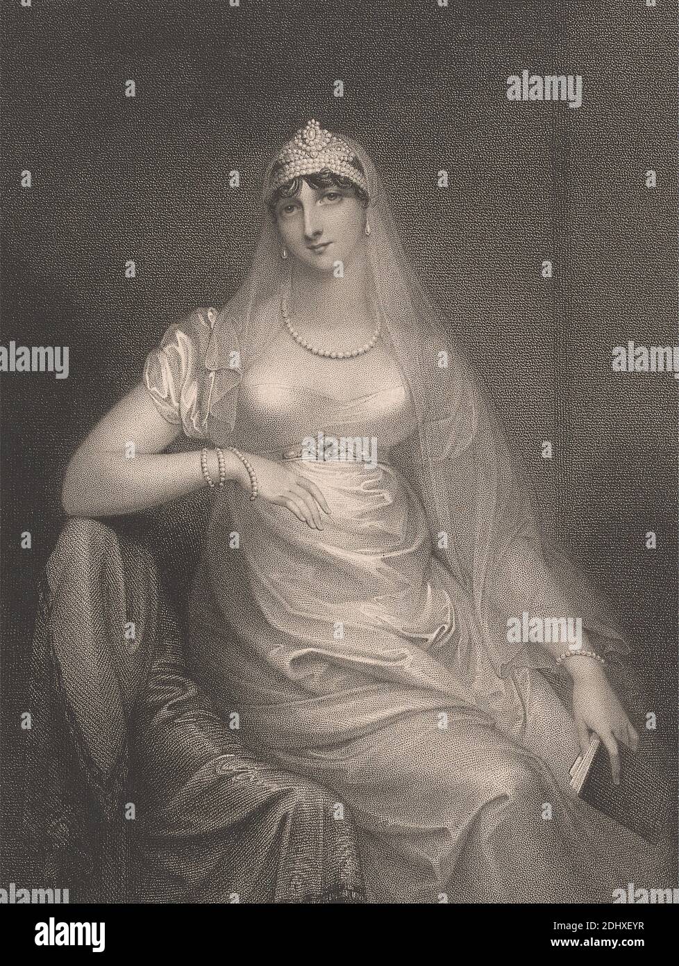 Lady Dalrymple Hamilton, John Samuel Agar, ca. 1773–1858, britisch, nach Anne Mee, ca. 1760–1851, britisch, 1812, Stiche auf mäßig dickem, leicht strukturiertem, cremefarbenen, gewobene Papier, mit cremefarbenem Chine-Collé, Blatt: 22 × 16 3/8 Zoll (55.9 × 41.6 cm), Teller: 17 5/16 × 13 3/8 Zoll (44 × 34 cm), Chine-Collé: 17 1/4 × 13 3/8 Zoll (43.8 × 34 cm) und Bild: 8 1/2 × 6 3/8 Zoll (21.6 × 16.2 cm Stockfoto