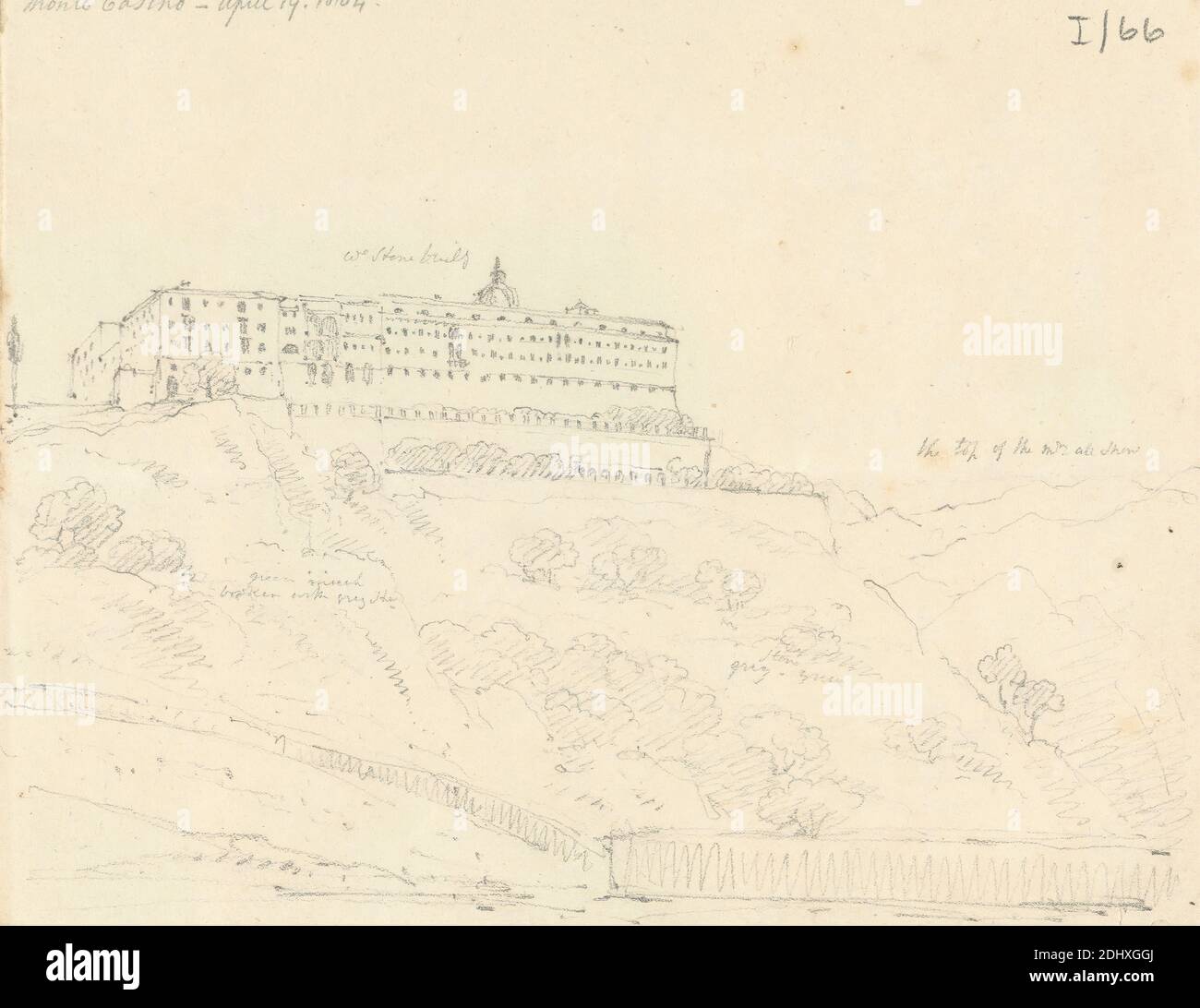 Monte Cassino, Sir Robert Smirke der Jüngere, 1781–1867, Britisch, 1804, Graphit auf mäßig dickem, mäßig strukturiertem, beigefarbenem Papier, Blatt: 1/2 × 17.8 cm (5 × 14 7 inch) Stockfoto