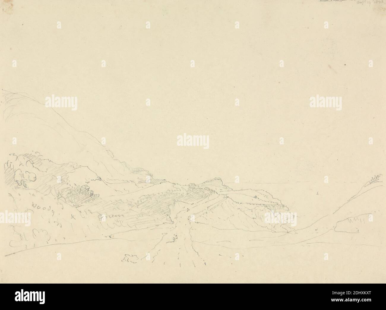 Near Ventnor Down, 19 August 1826, Capt. Thomas Hastings, 1778–1854, British, 1826, Graphit auf mittlerem, leicht strukturiertem, cremefarbenem Papier, Blatt: 9 1/2 × 12 3/4 Zoll (24.1 × 32.4 cm) Stockfoto