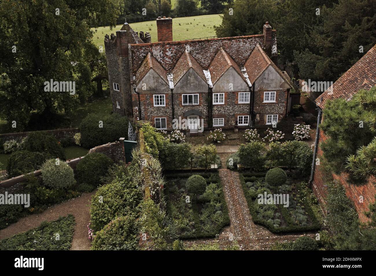 Grays Court, ein Landhaus im Tudor-Stil in den südlichen Chiltern Hills bei Rotherfield Grays, in der Nähe von Henley-on-Thames Blick vom Turm. Stockfoto