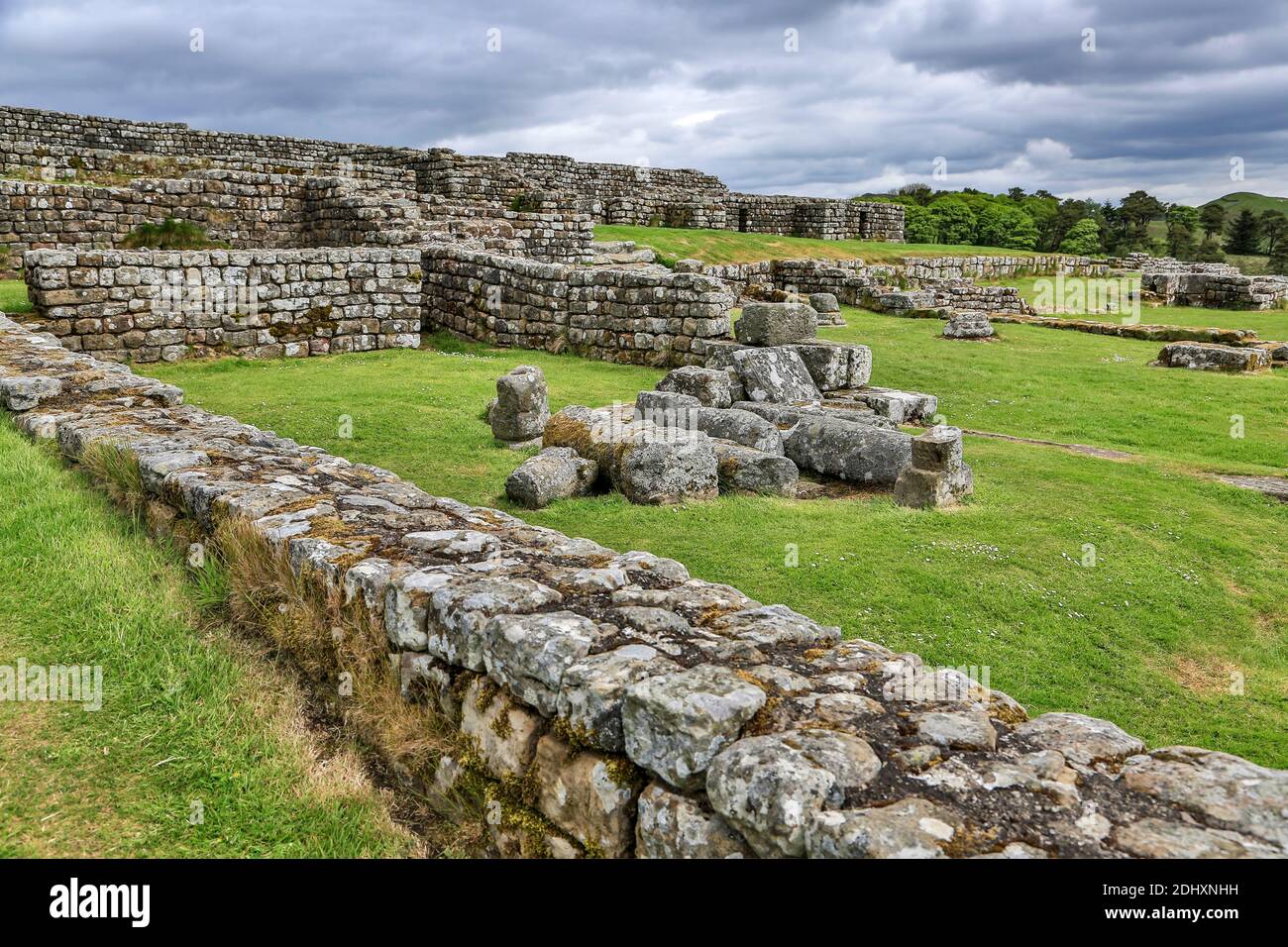 Römische Ruinen, Gehöfte römisches Kastell, Hadrianswall, Northumberland, England, Vereinigtes Königreich Stockfoto