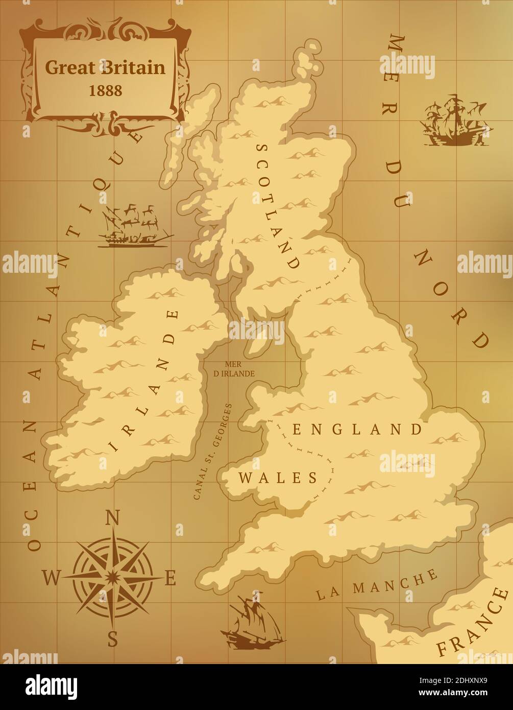 Alte Karte von Großbritannien. Vintage-Style. Sepia. Stock Vektor