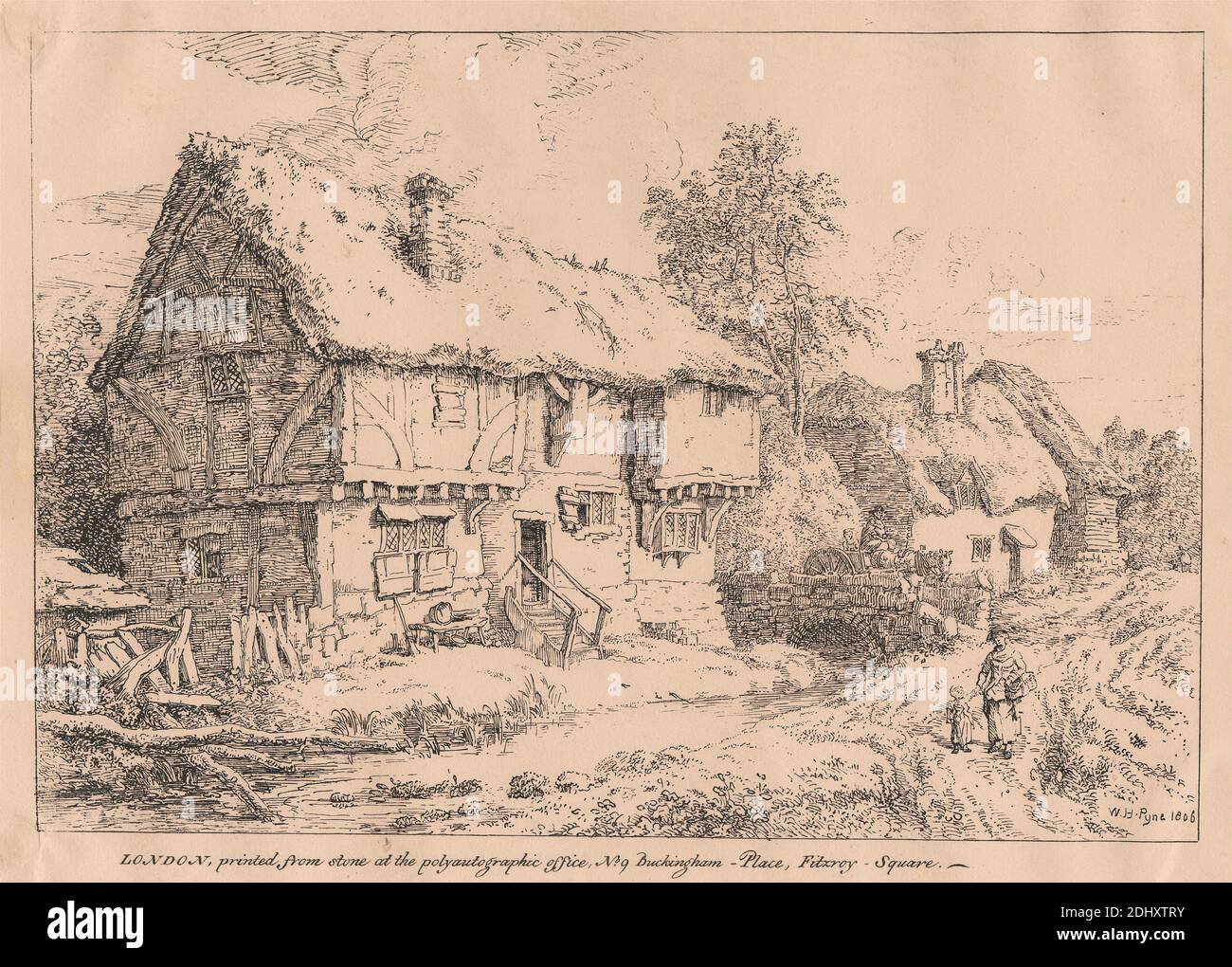Old Cottages, William Henry Pyne, 1769–1843, britisch, 1806, erschienen 1807 Stockfoto
