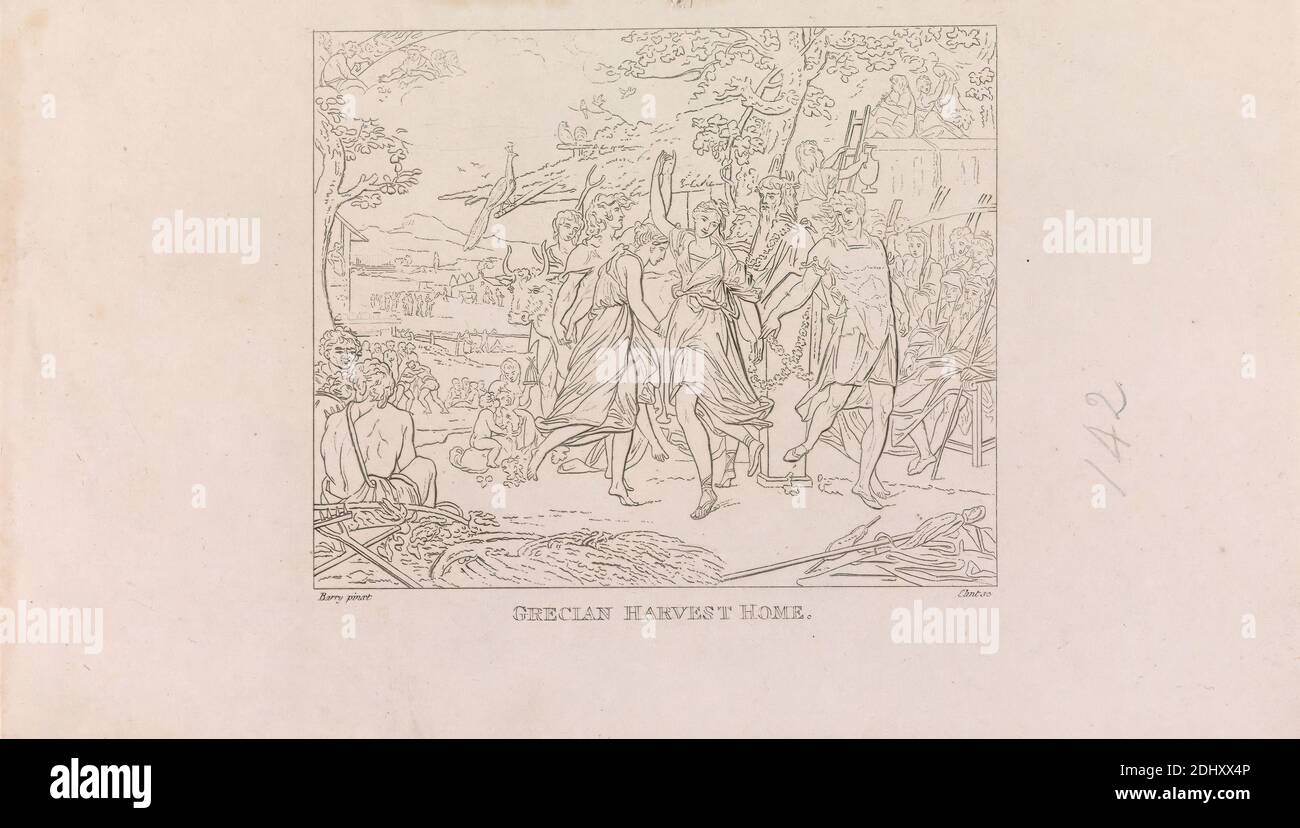 Designs for the Great Room of the Society of Arts (4 von 1 Blatt), James Mitan, 1776–1822, britisch, nach James Barry, 1741–1806, irisch, 1808, Gravur, Blatt: 3 7/8 x 3 7/8in. (9.8 x 9,8 cm Stockfoto