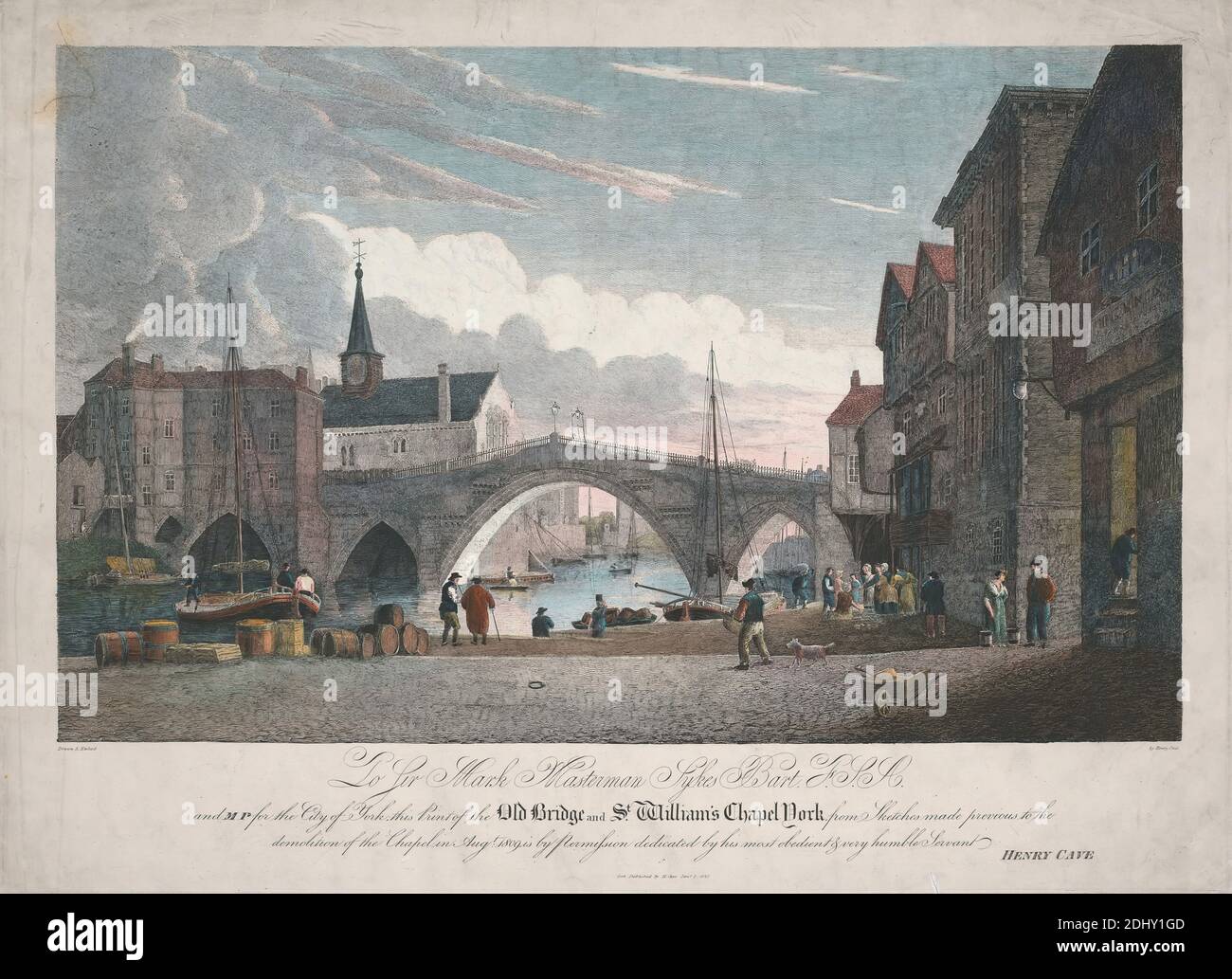 York, The Old Bridge and St. William's Chapel, Henry Cave, 1780–1836, britisch, 1820, handkolorierte Radierung, Blatt: 19 x 26 Zoll (48.3 x 66 cm Stockfoto