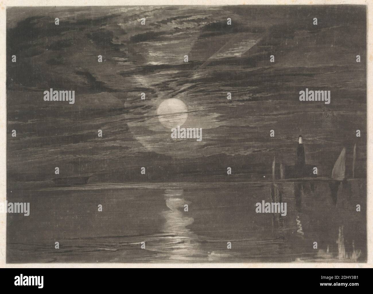 Shields Lighthouse, Druck gemacht von Joseph Mallord William Turner, 1775–1851, britisch, nach Joseph Mallord William Turner, 1775–1851, britisch, 1820 bis 1826, Mezzotint; Probeproof A auf Papier, Blatt: 3/4 x 1/4 cm (5 14.6 x 8 21 Zoll) Stockfoto