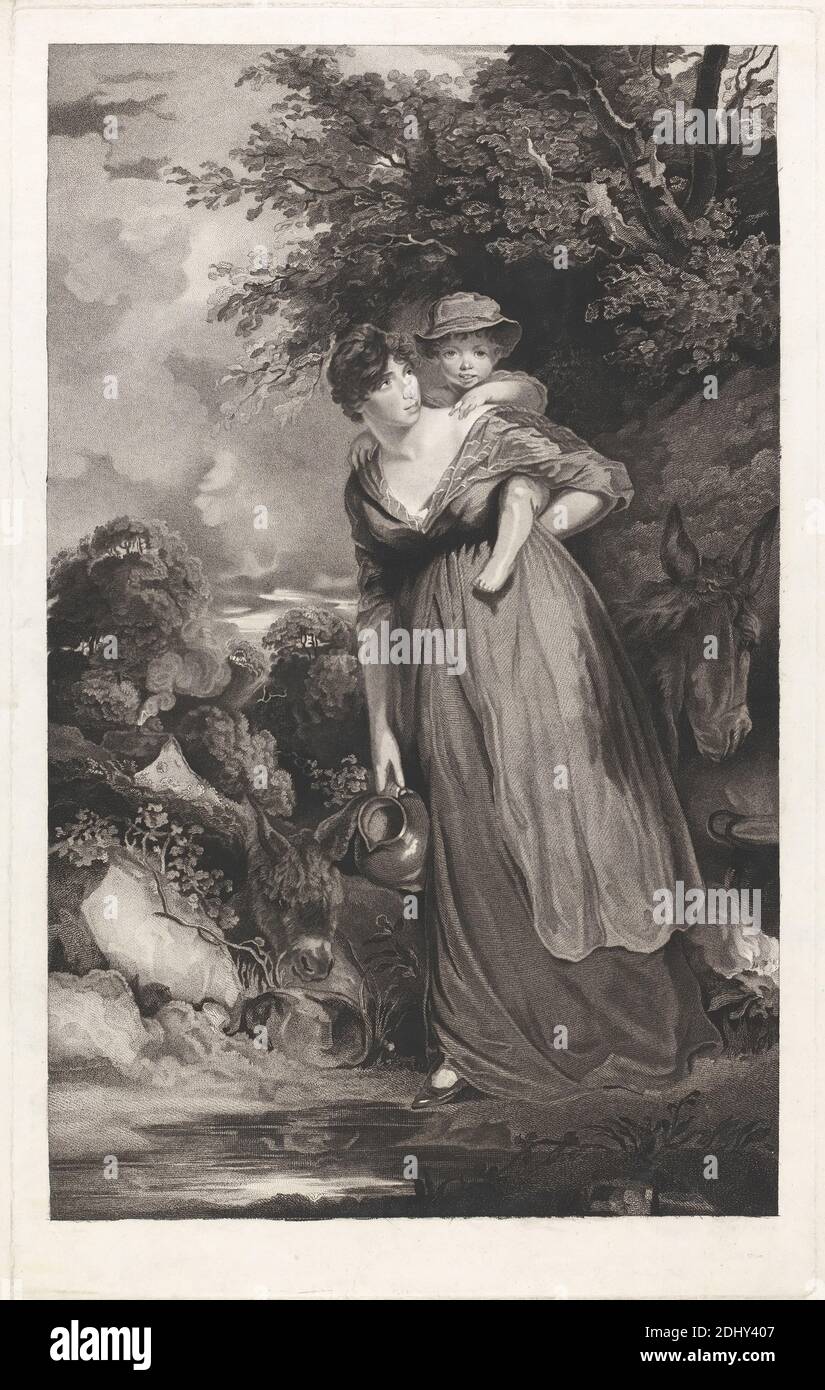 Mrs. Sheridan and Son, Thomas Nugent, aktiv 1785–1798, nach John Hoppner, 1758–1810, britisch, 1800, Stiche auf mäßig dickem, mäßig strukturiertem, cremefarbenem, gewobener Papier, Blatt: 26 1/4 × 17 13/16 Zoll (66.7 × 45.2 cm), Platte: 25 7/8 × 16 1/8 Zoll (65.7 × 41 cm), und Bild: 23 1/2 × 14 5/8 Zoll (59.7 × 37.1 cm Stockfoto