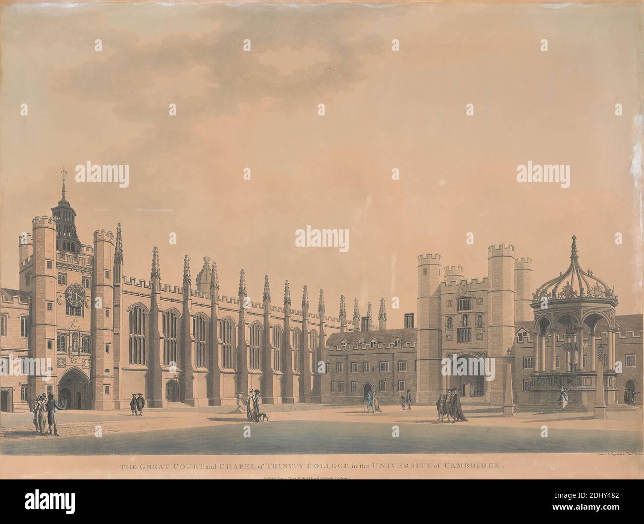 Cambridge University: Great Court and Chapel, Thomas Malton the Younger, 1748–1804, britisch, 1789, farbige Aquatinta, Blatt: 15 x 20 (38.1 x 51,4 cm), architektonisches Motiv Stockfoto