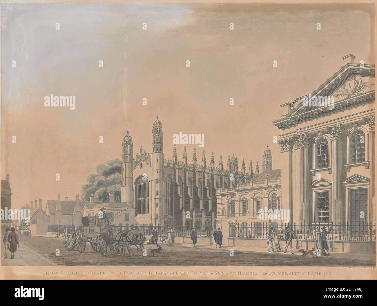 Cambridge University: Kings College Chapel, Thomas Malton the Younger, 1748–1804, britisch, 1798, farbige Aquatinta, Blatt: 15 x 20 (38.1 x 51,4 cm), Architekturfach, Cambridge University, Cambridgeshire, England Stockfoto
