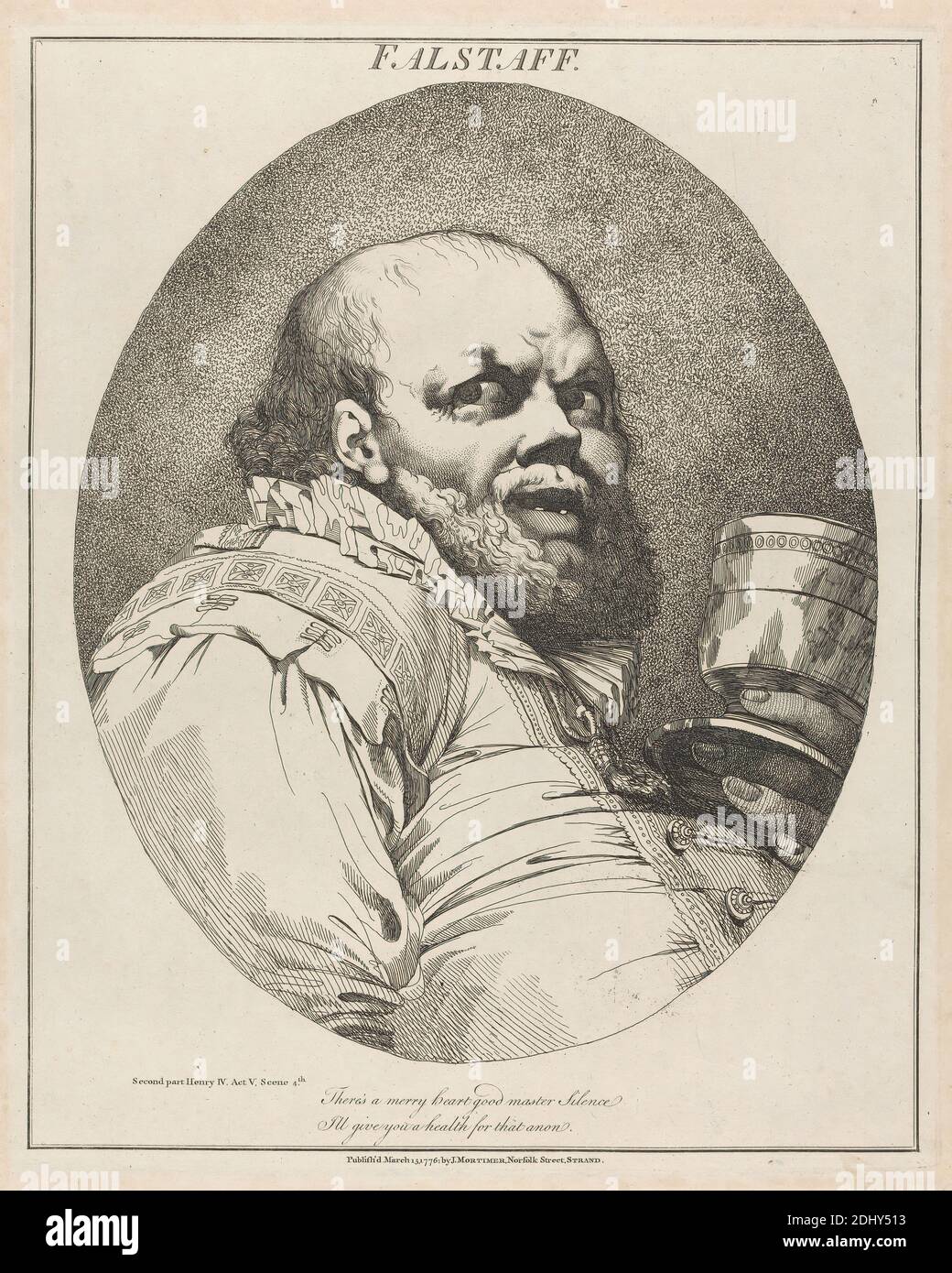 Falstaff. Zweiter Teil Henry IV, Akt V, 4. Szene. 'There's a Merry Heart Good Master Silence / I'll give you a Health for that anon.', John Hamilton Mortimer, 1740–1779, British, 1776, Etching, Blatt: 15 5/16 x 12 1/4in. (38.9 x 31,1 cm Stockfoto