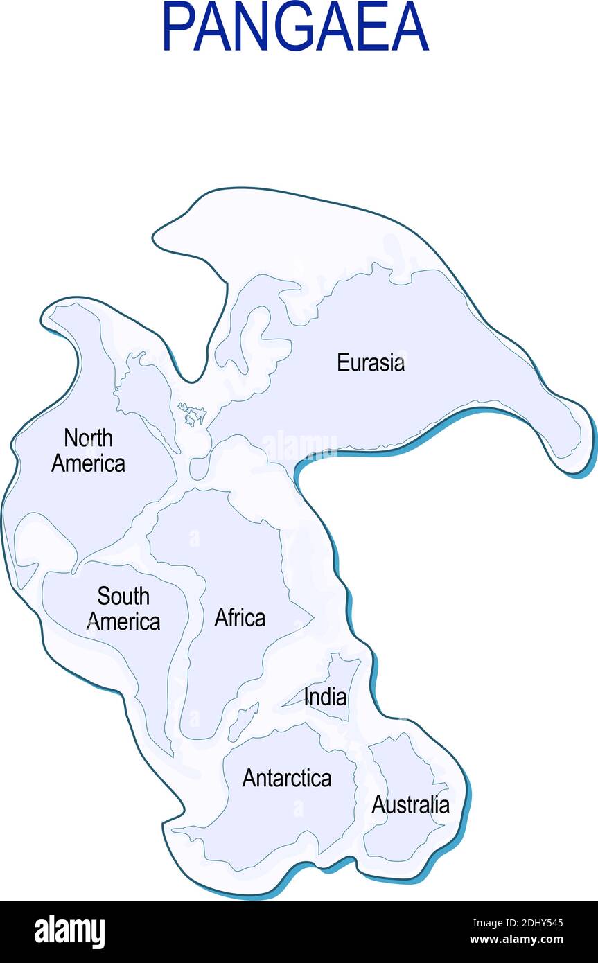 Karte von Pangaea mit modernen kontinentalen Grenzen. Kontinentaldrift auf dem Planeten Erde. Vor Millionen Jahren. vektor-Illustration für den pädagogischen Gebrauch Stock Vektor