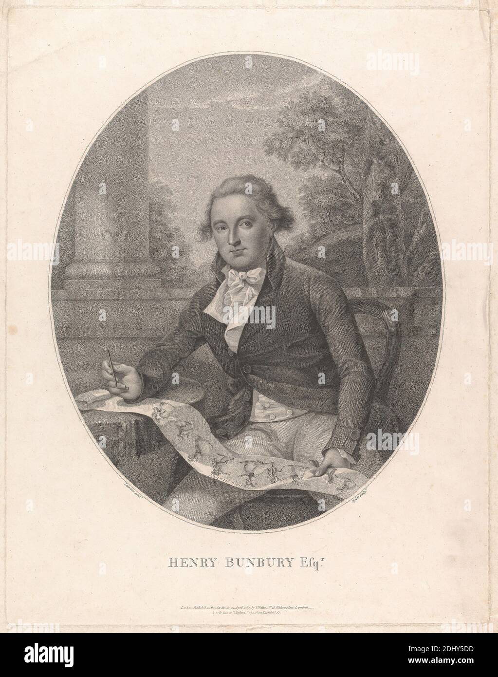 Henry Bunbury, Esq., Thomas Ryder, 1746–1810, irisch, nach Sir Thomas Lawrence, 1769–1830, britisch, 1789, Stippelstich Stockfoto
