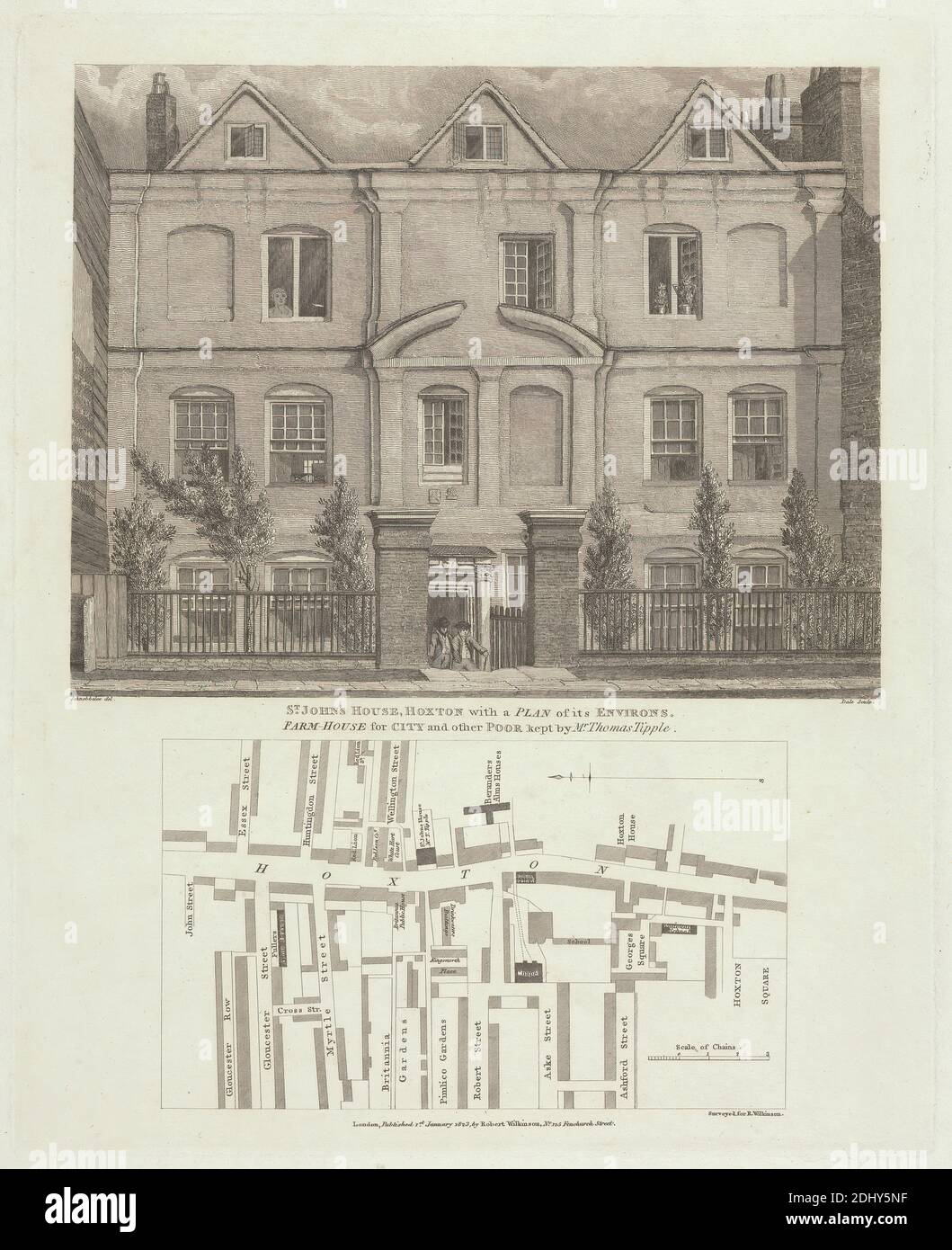 St. John's House, Hoxton, unbekannter Künstler, ( Dale ), nach Robert Bremmel Schnebbelie, aktiv 1803–1849, 1823, Gravieren, Blatt: 12 3/8 x 10 1/8in. (31.4 x 25,7 cm Stockfoto