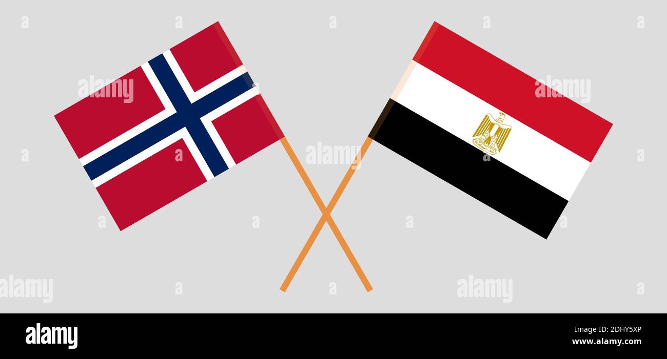 Gekreuzte Flaggen von Ägypten und Norwegen. Offizielle Farben. Korrektes Verhältnis. Vektorgrafik Stock Vektor