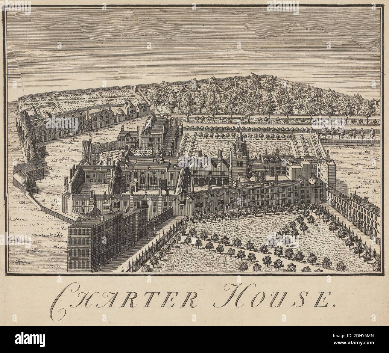 Charter House, unbekannter Künstler, siebzehnten Jahrhundert-achtzehnten Jahrhundert, nach unbekannten Künstler, undated, Gravur, Blatt: 7 x 8 3/8in. (17.8 x 21,3 cm Stockfoto