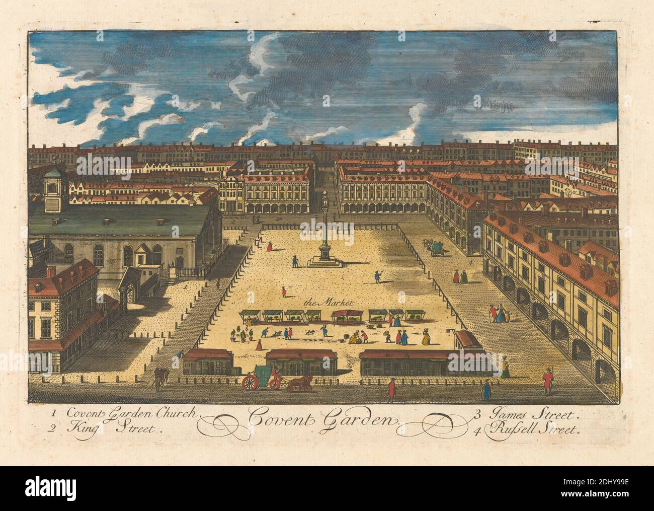 Covent Garden, unbekannter Künstler, siebzehnten Jahrhundert-achtzehnten Jahrhundert, nach unbekannten Künstler, undatiert, handkolorierte Gravur, Blatt: 6 1/2 x 9 1/2in. (16.5 x 24,1 cm Stockfoto