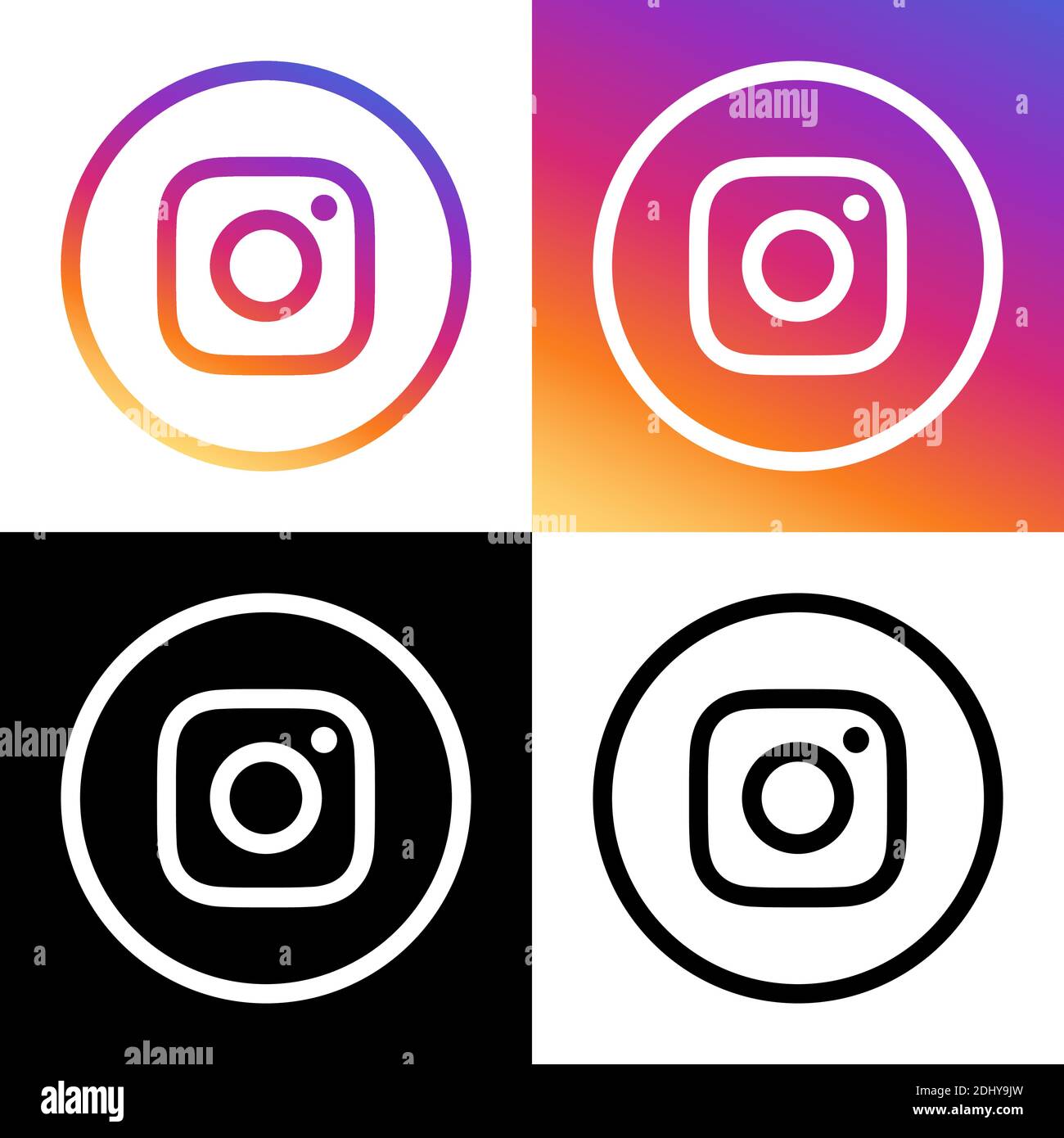 Instagram Logo - Vektor - Set Collection - Schwarz Silhouette Form und Original Gradient - isoliert. Instagram Neueste Symbol für Webseite, Mobile App Stock Vektor