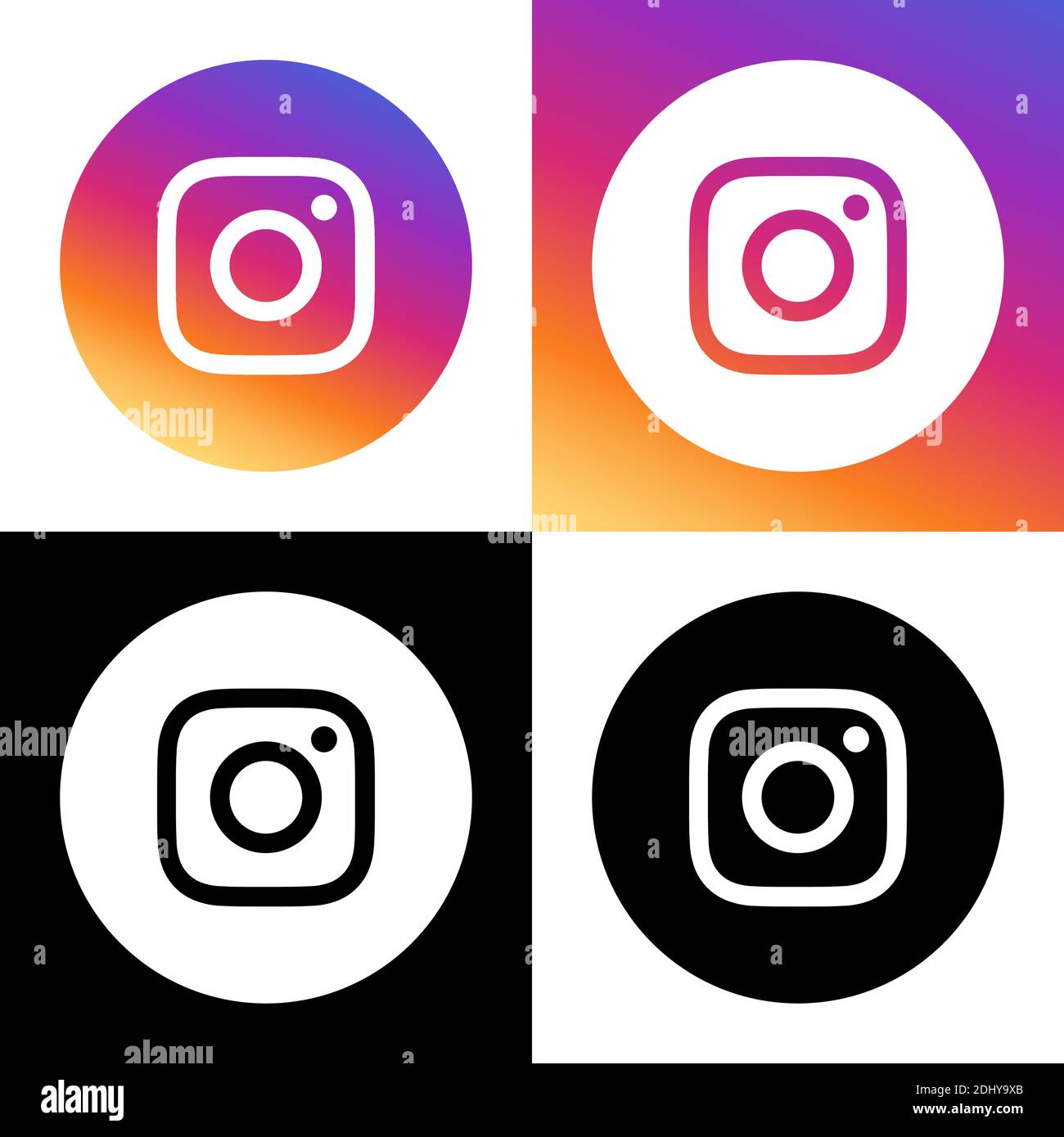 Instagram Logo - Vektor - Set Collection - Schwarz Silhouette Form und Original Gradient - isoliert. Instagram Neueste Symbol für Webseite, Mobile App Stock Vektor