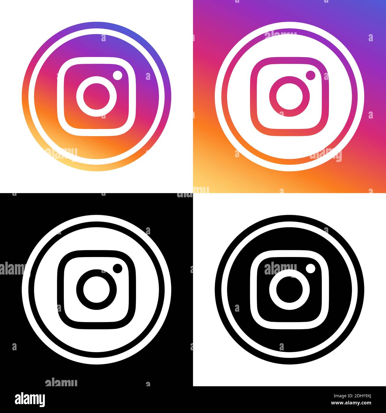 Instagram Logo - Vektor - Set Collection - Schwarz Silhouette Form und Original Gradient - isoliert. Instagram Neueste Symbol für Webseite, Mobile App Stock Vektor