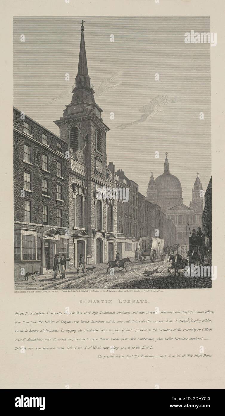 St. Martin, Ludgate, S. Jenkins, aktiv 1814–1818, nach George Shepherd, aktiv 1782–1830, 1814, Radierung, Blatt: 12 1/4 x 8 (31.1 x 21 cm Stockfoto