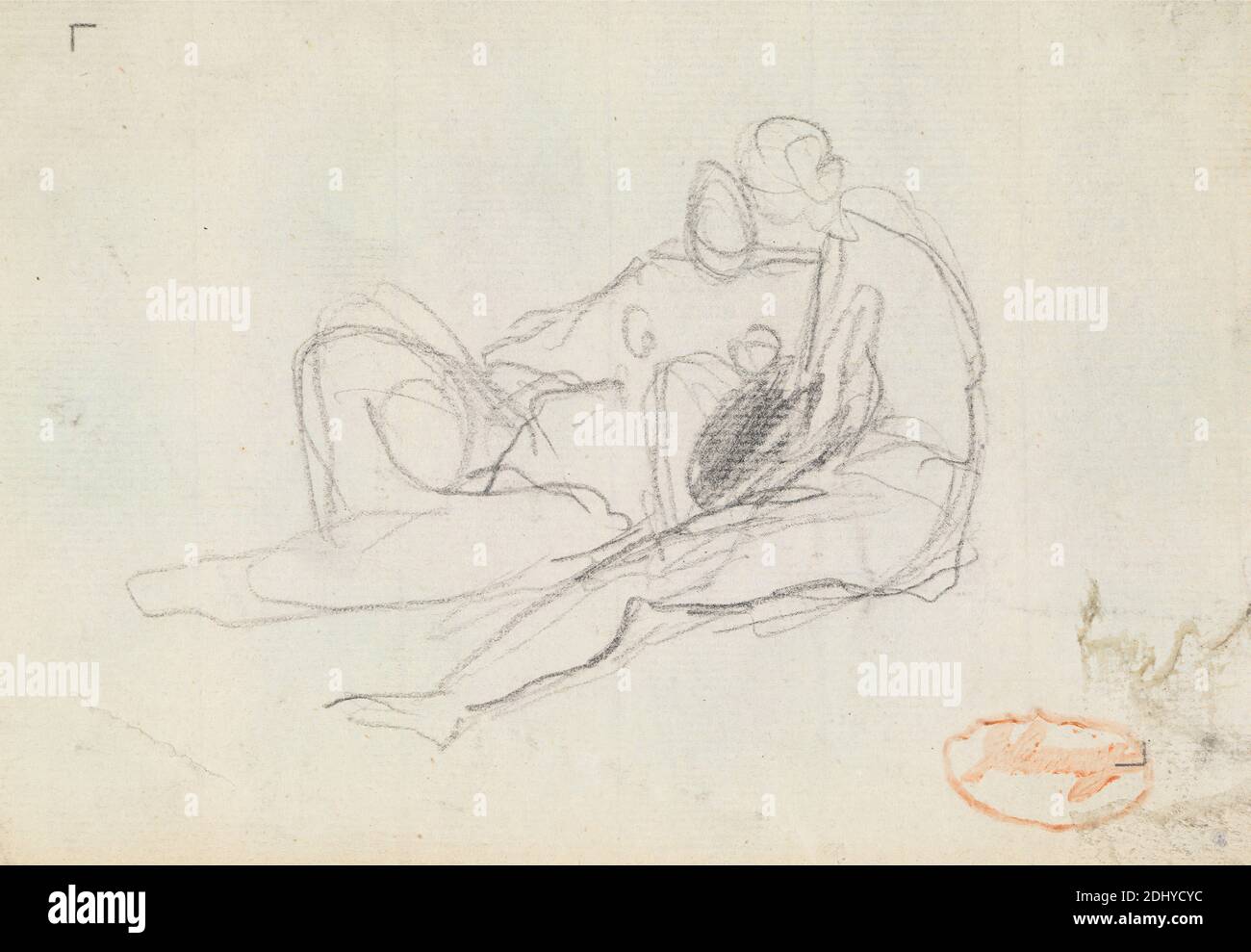 Figure Composition Study 17, George Romney, 1734–1802, britisch, undatiert, Graphit auf Medium, leicht strukturiert, cremefarbenes Papier, Blatt: 4 3/8 x 6 3/8 Zoll (11.1 x 16.2 cm), Figurenstudie, Genrefach Stockfoto