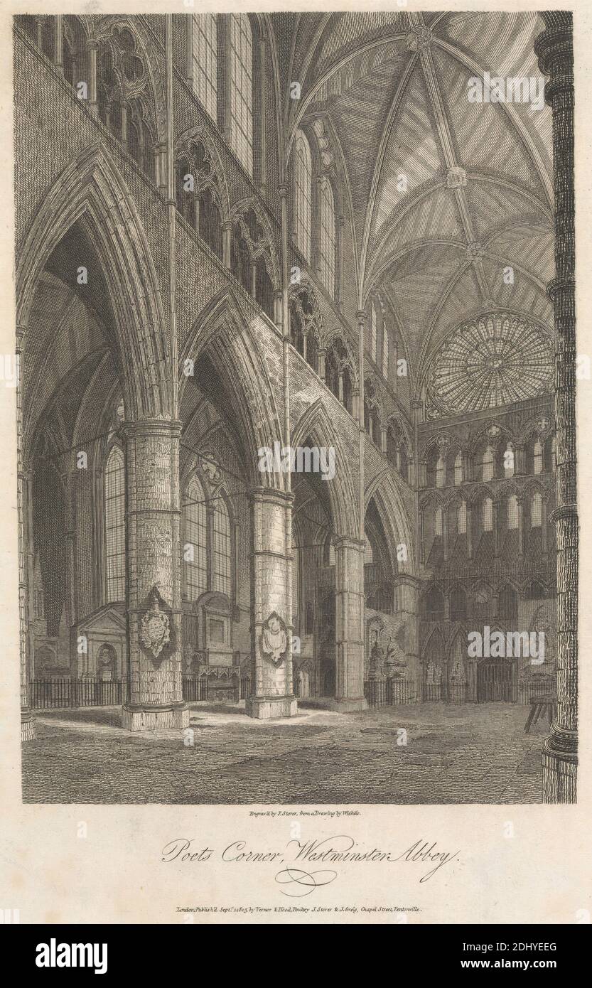 Poets Corner, Westminster Abbey, James S. Storer, 1771–1853, britisch, nach C. John M. Whichelo, 1784–1865, britisch, 1805, Engraving Stockfoto
